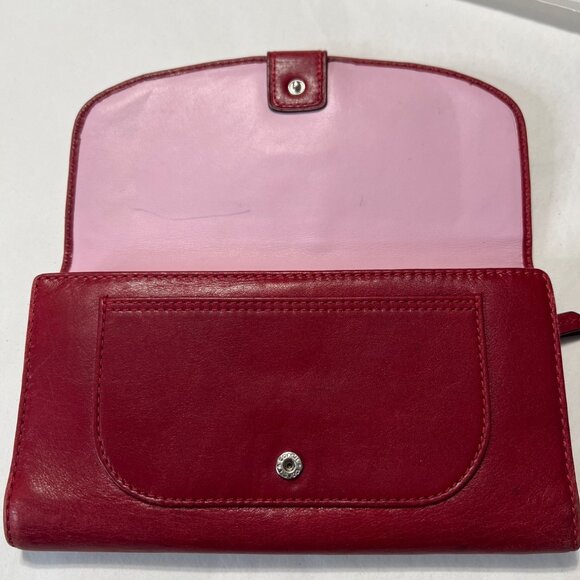 Vintage Coach Red Leather Trifold Wallet Pink Interior - Picture 5 of 13